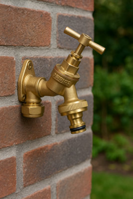 Brass Wall Mount For 22mm Copper Pipe With 3/4 Bsp Female Thread And Garden Bib Tap With Snap On Quick Connect Outlet from B&Q