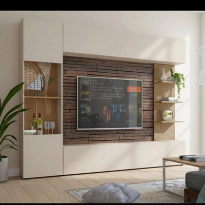  - Lazando Wall Unit Cashmere And Cremona Oak With Tv Space 160 X 116 Cm And Storage Cabinets