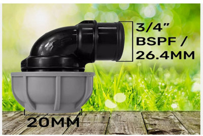 Mdpe Elbow 20mm3/4" Bspf Compression Fitting Durable & Secure For Water And Fluid Pipelines from B&Q