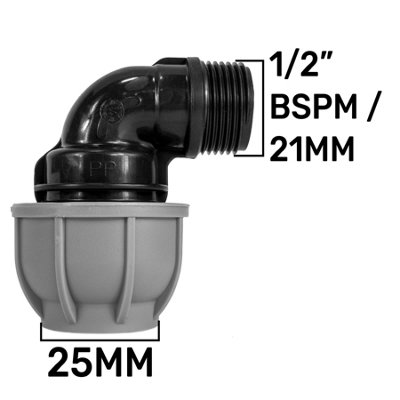 Mdpe Elbow 25mm1/2" Bspm Compression Fitting Durable & Secure For Water And Fluid Pipelines from B&Q