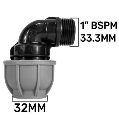Mdpe Elbow 32mm1" Bspm Compression Fitting Durable & Secure For Water And Fluid Pipelines from B&Q