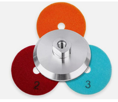  - 3-Step Wet Diamond Polishing Pad SetFor GraniteMarbleStone & Brick With M14 Alloy Backer