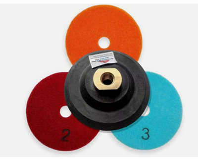  - 3-Step Wet Diamond Polishing Pad SetFor GraniteMarbleStone & Brick With M14 Rubber Backer