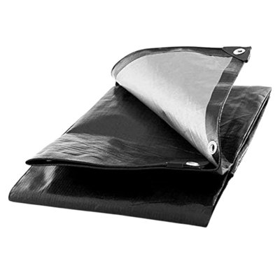  - Black Silver Heavy Duty Waterproof Tarpaulin Reinforced Tarp Sheet 250 G M² Hq 5X5M
