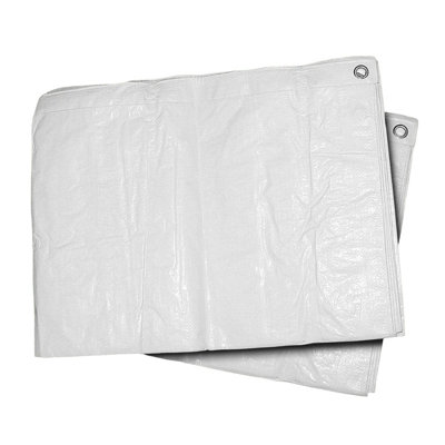 6X10M White Tarpaulin Sheet Waterproof ReinforcedStrong 90Gsm Outdoor Use