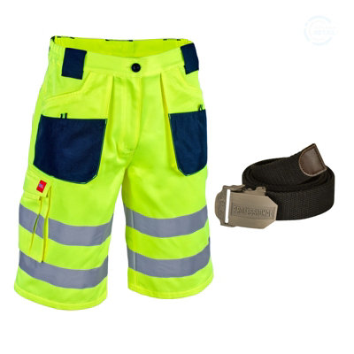 42 Inch 58 Eu Artmas Hi Vis Yellow Work Shorts For Men Reflective Bands Lightweight Multi Pocket Class 2  With Belt from B&Q