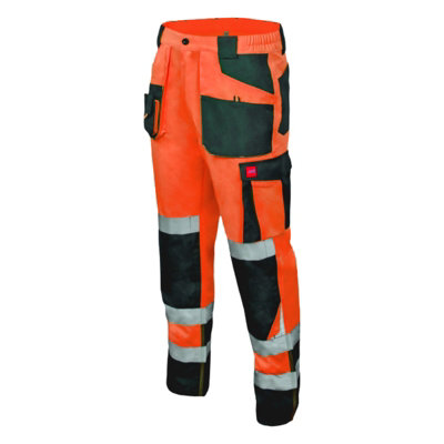 30 Inch 46 Eu Artmas Flash Mens Hi Vis Orange Work Trousers Certified Reflective Bands Durable Adjustable Fit from B&Q