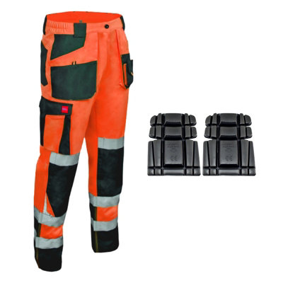 38 Inch 54 Eu Artmas Flash Hi Vis Orange Work Trousers For Men Reflective Bands Durable Adjustable Fit With Knee Pads from B&Q