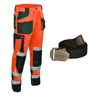 46 Inch 62 Eu Artmas Flash Mens Hi Vis Orange Work Trousers Reflective Bands Durable Adjustable Fit With Belt from B&Q