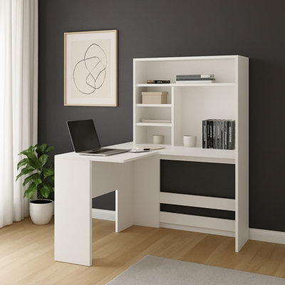 Zayden Computer Corner Desk Compact Study Workstation With Integrated Bookcase For Kids Teens & Home Office Use from B&Q