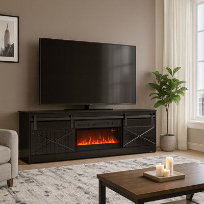 Granero Tv Cabinet With Built In Electric Fireplace Modern Living Room Entertainment Unit Black Black Gloss from B&Q