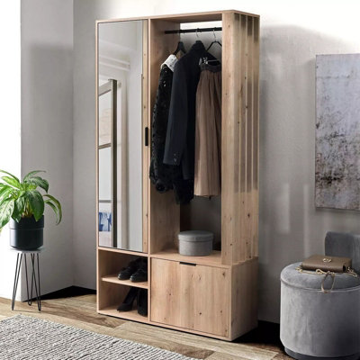 Milo J Modern Oak Hallway Unit Mirror Hanging Rail Shelves Cabinet Oak Artisan from B&Q