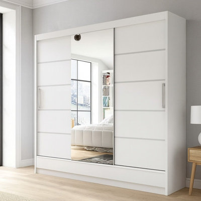 Aston Vi Sliding Door Wardrobe With Mirror Hanging Rails Shelves White Without Led Lights from B&Q