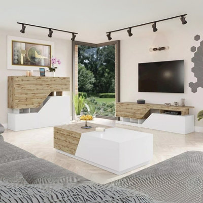 Ceelias Living Room Set Tv Stand Sideboard Coffee Table  Modern Finish White Wotan from B&Q
