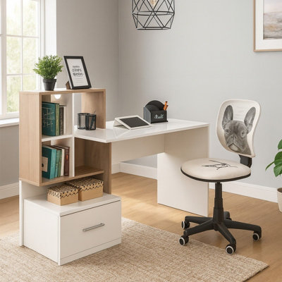 Grosso Home Office Desk With Drawer Bookcase Compact Workstation For Teen Or Small Spaces Golden Oak White from B&Q