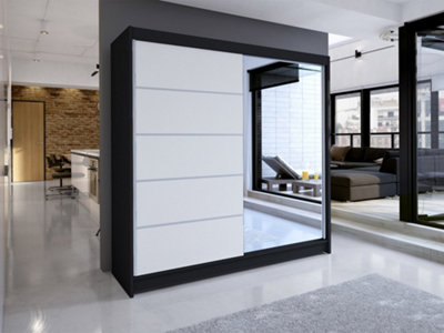 Sliding Wardrobe Talin Iii 180Cm Black Artisan Oak Finish With Mirror Black/white from B&Q