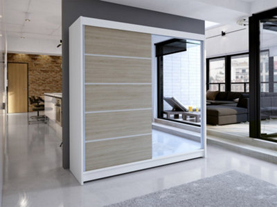 Sliding Wardrobe Talin Iii 180Cm Black Artisan Oak Finish With Mirror Wite/sonoma & Led from B&Q