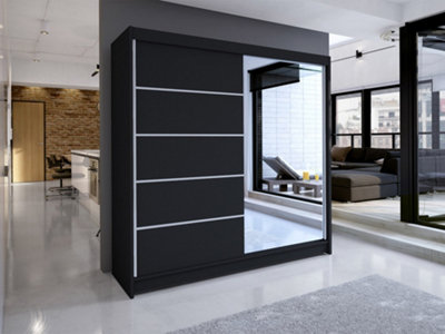 Sliding Wardrobe Talin Iii 180Cm Black Artisan Oak Finish With Mirror Black & Led from B&Q