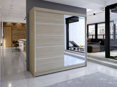 Sliding Wardrobe Talin Iii 180Cm Black Artisan Oak Finish With Mirror Sonoma & Led from B&Q