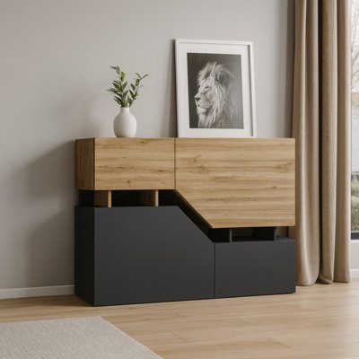 Ceelias K Modern Sideboard Push To Open Cupboard Doors Stylish Storage For Living Room Anthracite Wotan from B&Q