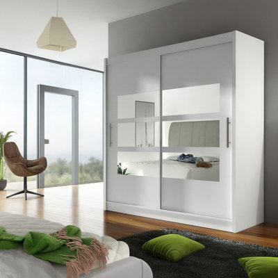 Bega Iii 180Cm Wardrobe With Hanging Rail Sliding Doors Shelves And Mirror Storage White from B&Q