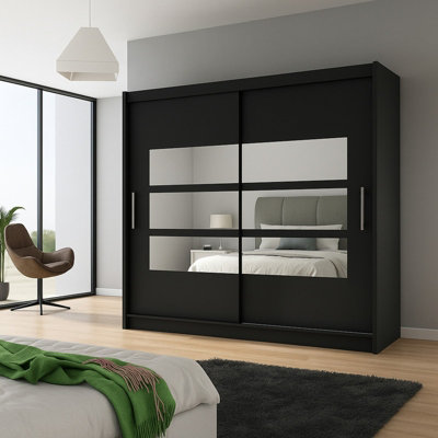 Bega Iii 180Cm Wardrobe With Hanging Rail Sliding Doors Shelves And Mirror Storage Black from B&Q