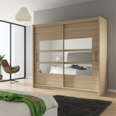 Bega Iii 180Cm Wardrobe With Hanging Rail Sliding Doors Shelves And Mirror Storage Sonoma from B&Q