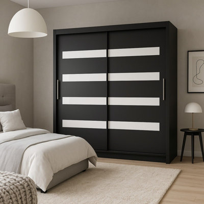 Bega Xi 180 Wardrobe With Sliding Doors Hanging Rail Shelves Black With White from B&Q