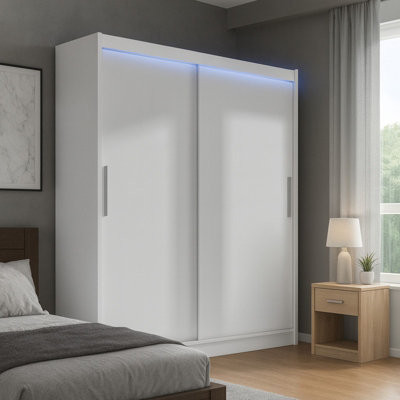 Bega I 180 Sliding Wardrobe With Hanging Rail And Shelves White With Led Lights from B&Q