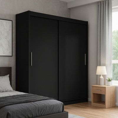 Bega I 180 Sliding Wardrobe With Hanging Rail And Shelves Black from B&Q