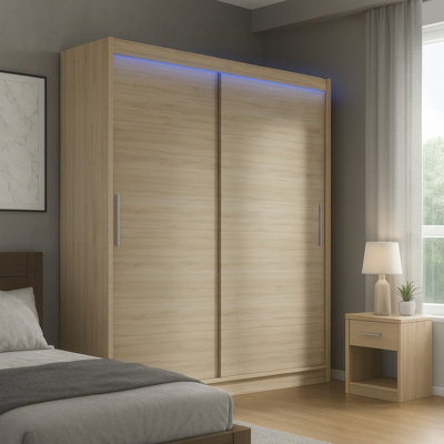 Bega I 180 Sliding Wardrobe With Hanging Rail And Shelves Sonoma With Led Lights from B&Q