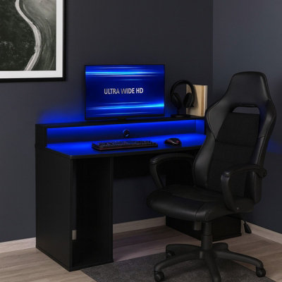 Ayo Gaming Desk Black Metal Computer Table With Rgb Led Lights Drawer Storage Modern Ergonomic Design from B&Q