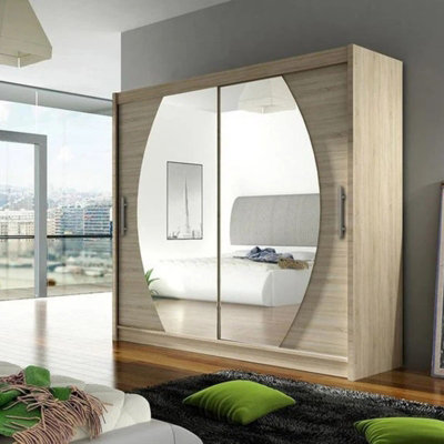 Bega Iv 180 Wardrobe 180 Cm Sliding Doors With Mirror Hanging Rail  Shelves Modern Bedroom Storage Sonoma from B&Q