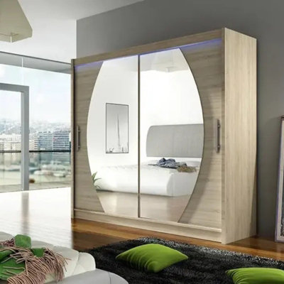 Bega Iv 180 Wardrobe 180 Cm Sliding Doors With Mirror Hanging Rail  Shelves Modern Bedroom Storage Sonoma Led from B&Q