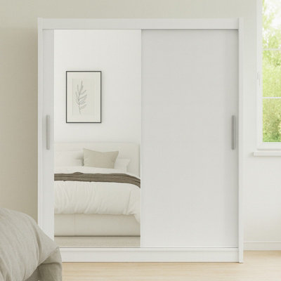 Bega Vi 180 Cm Sliding Doors Wardrobe With Mirror Hanging Rail And Shelves White from B&Q