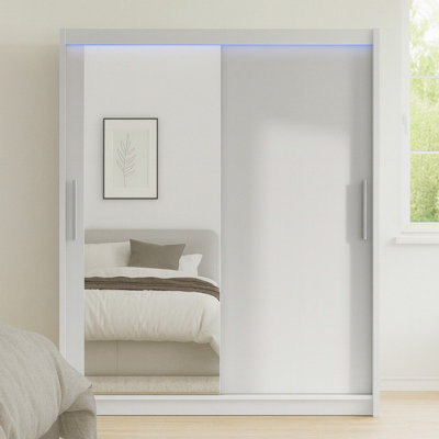 Bega Vi 180 Cm Sliding Doors Wardrobe With Mirror Hanging Rail And Shelves White With Led Lights from B&Q
