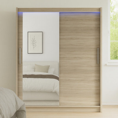 Bega Vi 180 Cm Sliding Doors Wardrobe With Mirror Hanging Rail And Shelves Sonoma With Led Lights from B&Q