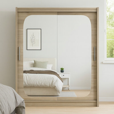 Bega Viii 180 Cm Sliding Doors Wardrobe With Hanging Rail Shelves And Mirror Sonoma from B&Q