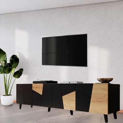 Etna 200 Cm Modern Tv Cabinet Sideboard Black Oak Craft from B&Q