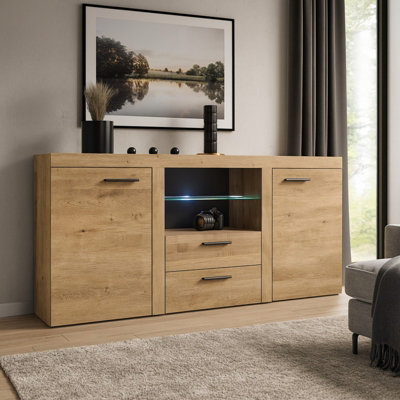 Rumba Sideboard Modern 2 Drawer Chest 157 Cm Wide Durable Laminated Finish For Living Or Dining Oak Lefkas from B&Q