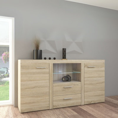 Rumba Sideboard Modern 2 Drawer Chest 157 Cm Wide Durable Laminated Finish For Living Or Dining Oak Sonoma from B&Q