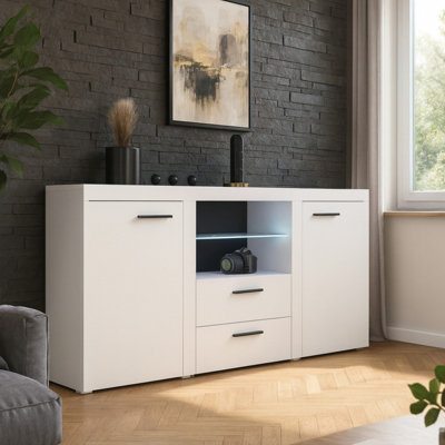 Rumba Sideboard Modern 2 Drawer Chest 157 Cm Wide Durable Laminated Finish For Living Or Dining White from B&Q