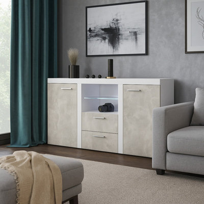 Rumba Sideboard Modern 2 Drawer Chest 157 Cm Wide Durable Laminated Finish For Living Or Dining White Light Concrete from B&Q