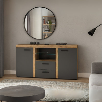 Rumba Sideboard Modern 2 Drawer Chest 157 Cm Wide Durable Laminated Finish For Living Or Dining Lefkas Oak Graphite from B&Q