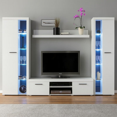 Wall Unit Rumba Xl Living Room Furniture White With Led Lights from B&Q