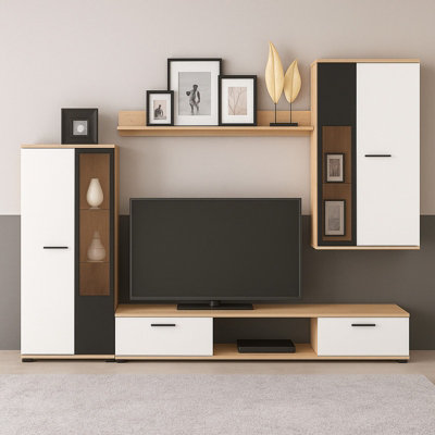Salsa Living Room Modern Wall Unit White Artisan Oak from B&Q