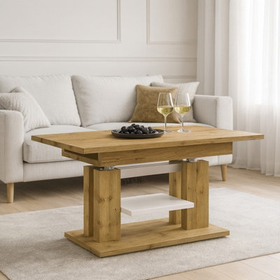 Iso Extendable Table 110 To 170 Cm X 65 Cm Artisan Oak White Shelf Silver Crossbar from B&Q
