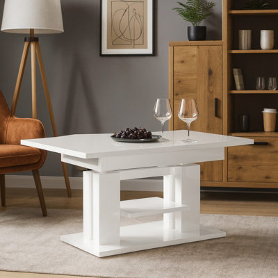 Iso Extendable Table 110 To 170 Cm X 65 Cm White Gloss White Shelf Silver Crossbar from B&Q