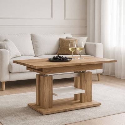 Iso Extendable Table 110 To 170 Cm X 65 Cm Craft Oak White Shelf Silver Crossbar from B&Q