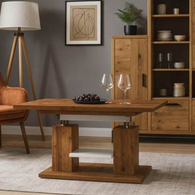 Iso Extendable Table 110 To 170 Cm X 65 Cm Stirling Oak White Shelf Silver Crossbar from B&Q